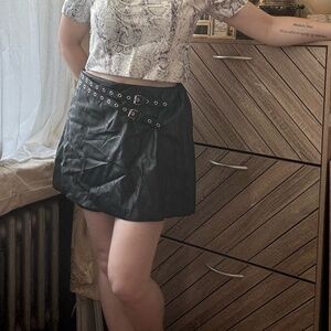 NWOT Black Faux-Leather Skirt/Shorts